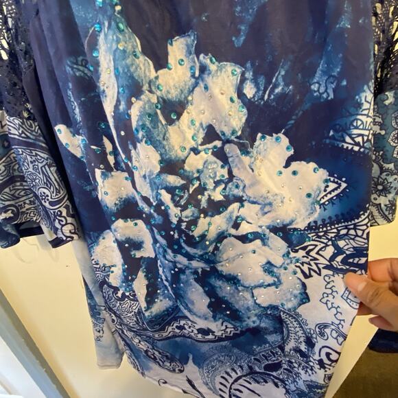 New Simply Emma Women Plus 3X Top Blouse Cold Shoulder Rhinestones Blinks Boho - Picture 5 of 6